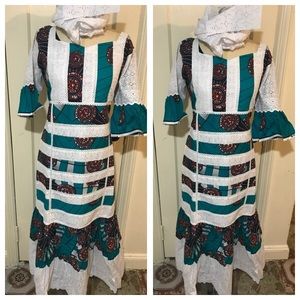 African maxi dress mixed with dentelle size M